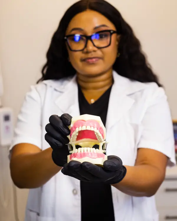 Dentist with a dental model
